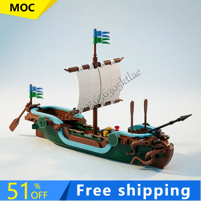 

387PCS MOC Medieval Wooden Combat Sailboat Modular Model Building Blocks DIY Education Assembly Bricks Toys Kids Birthday Gifts