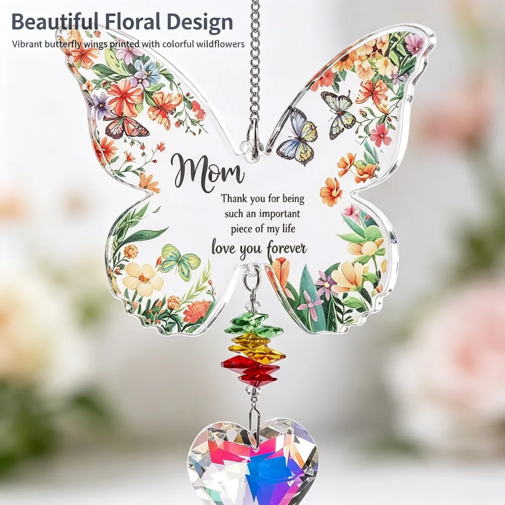Butterfly Sun Catcher Crystal Window Hanging Acrylic Rainbow Prism Outdoor Garden Decor Wind Chime Mom Sister Lovely Homes Gifts