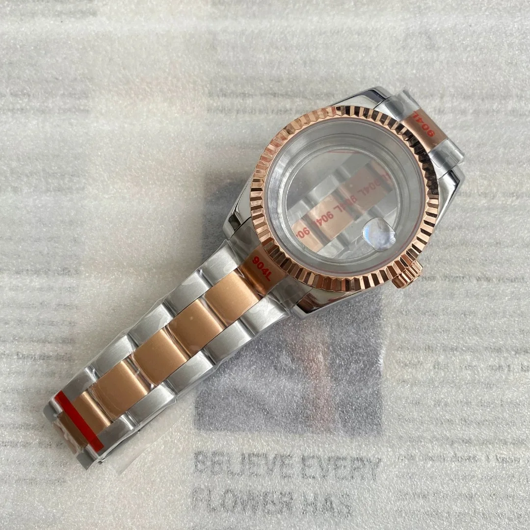 36mm 39mm Schwarzgold Oyster Perpetual DateJust Uhrengehäuse und Armband für Seiko NH35 NH36 NH38 Automatikwerk, passend für 28,5-29mm Zifferblatt – Detail 6