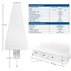 4G LTE Cell Phone Antenna Outdoor-Directional LPDA Antenna 800/900/1800/2100 / 2600MHz (GSM LTE UMTS W-CDMA) 9/11 dBi Waterproof