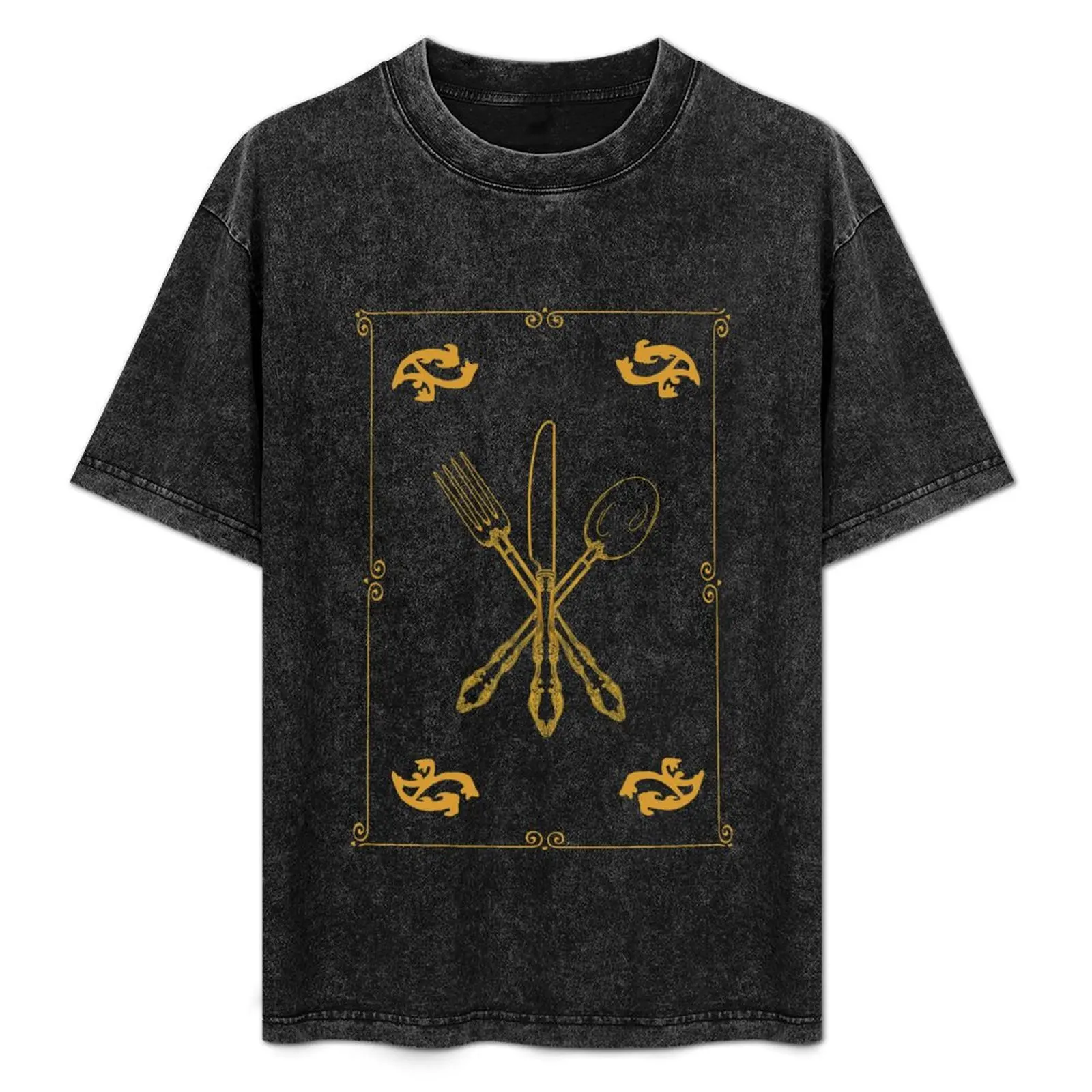 

Just Add Magic Utensils Gold with Border T-Shirt Work Wear Simple Tee Shirt