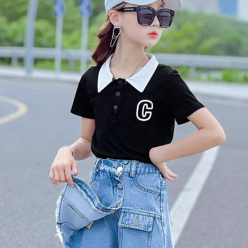 

Girls Clothes Summer Kids T-shirt+Denim Pantskirt 2Pcs Sets Casual Children Clothing Sports Suit Teen Girl Short Sleeve Outfits