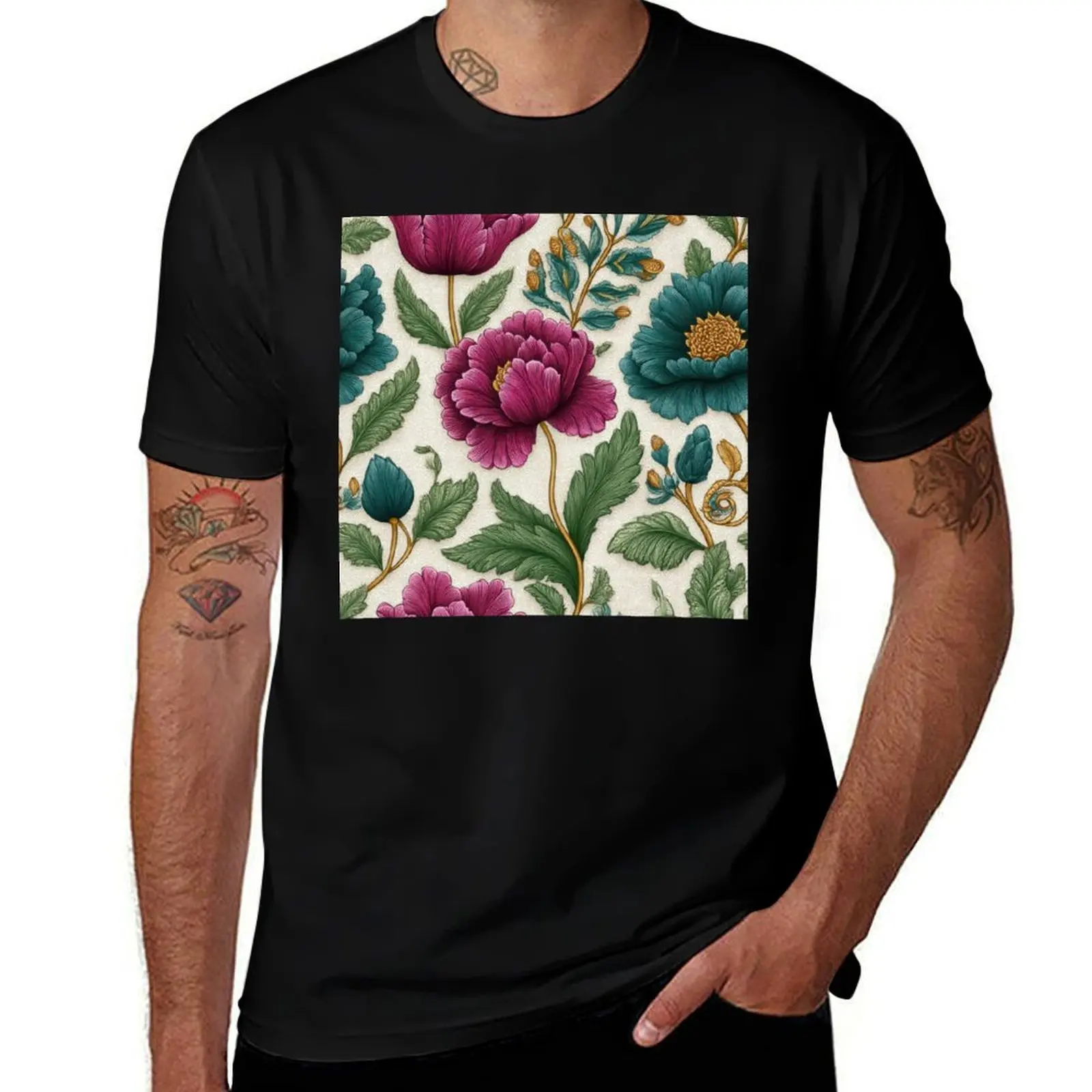 

Burgundy Blooming Peonies T-Shirt anime Blouse Clothing customizeds t shirt for men