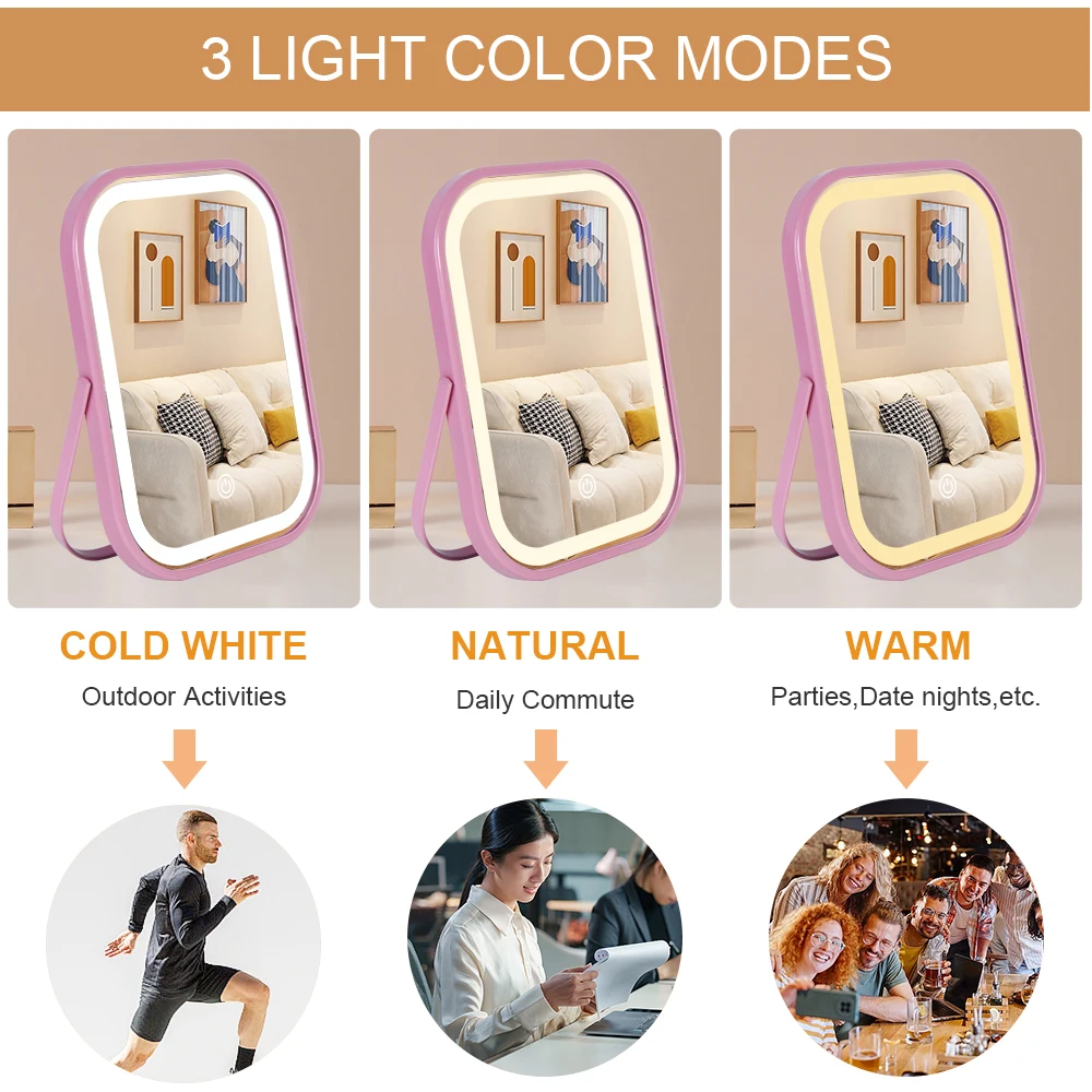 กระจกแต่งหน้าพร้อมไฟ - กระจกแต่งหน้ามีไฟ LED, กระจกแต่งหน้าขนาดใหญ่พร้อมไฟ, หน้าจอสัมผัสพร้อมไฟ 3 สี, ไฟม่า