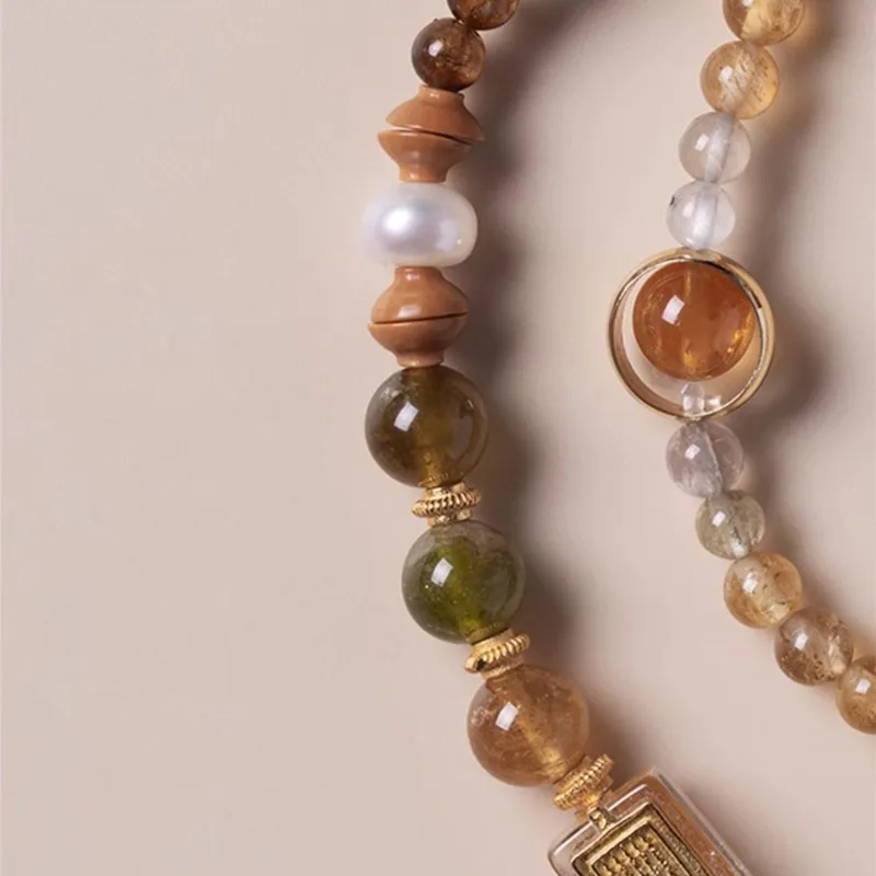 Natural Tourmaline 6mm Bracelet for Women, High-grade Pearls with Yellow Hair Crystal 4mm Bracelet with Multiple Circles