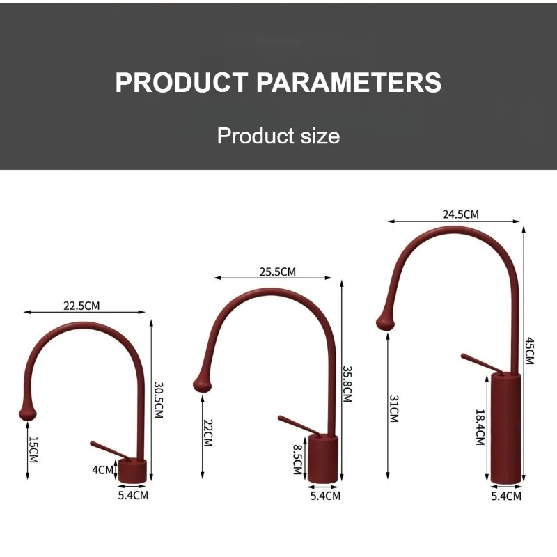 Copper Red Water Droplet Shaped Basin Faucet Countertop and Sink Washbasin Hot and Cold kitchen Faucet With 360° Rotating Height