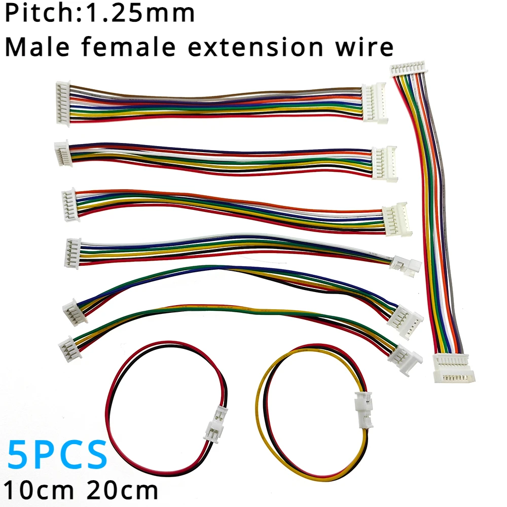 

5PCS JST 1. 25mm Male Female Extension Wire 2p 3p 4p 5p 6p Double Head Air Connection Cable Pair Plug Electronic Terminal Line