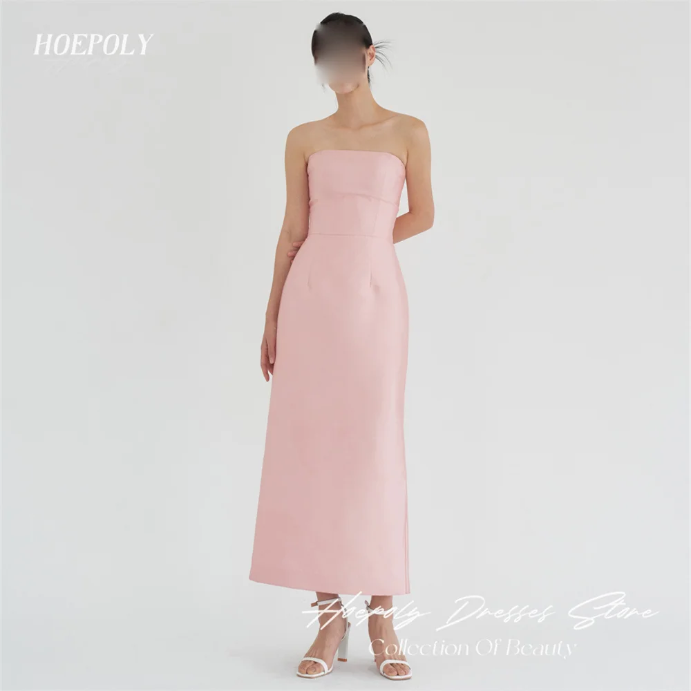 

Hoepoly Simple Strapless Sleeveless Formal Long A Line Evening Dress Ankle Length Classy Summer Style Woman Party Prom Gown