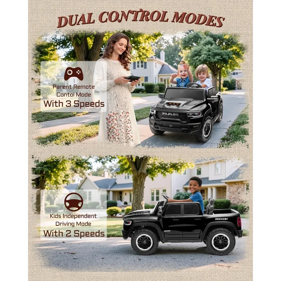 24V Ride on Toys for Big Licensed RAM 1500 RHO Electric Car for w/Remote Control Ride on Truck w/Bluetooth LED Lights Truck Bed