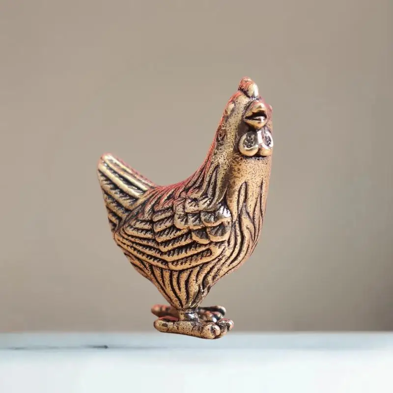 △   Petite statue de poule en laiton massif, ornements de bureau, figurines d'animaux du zodiaque vintage, modèle porte-bonheur, décorations artisanales pour la maison, accessoires