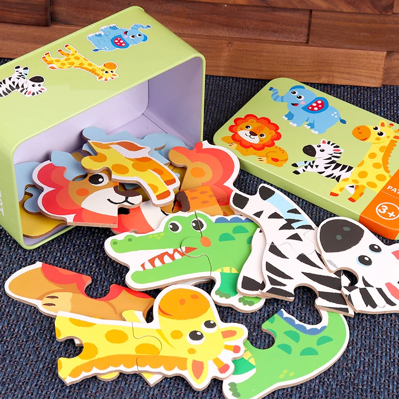 Baby Puzzle Montessori Educational Toys Wood 3D Puzzle Games Iron Box children Puzzles Jigsaw Wooden Puzzles For Kids