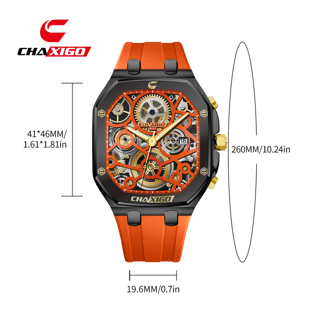 CHAXIGO メンズ スタイリッシュ スポーティ シリコン製腕時計ストラップ、夜光表示、30メートル防水、ダイナミックデザイン クォーツ腕時計