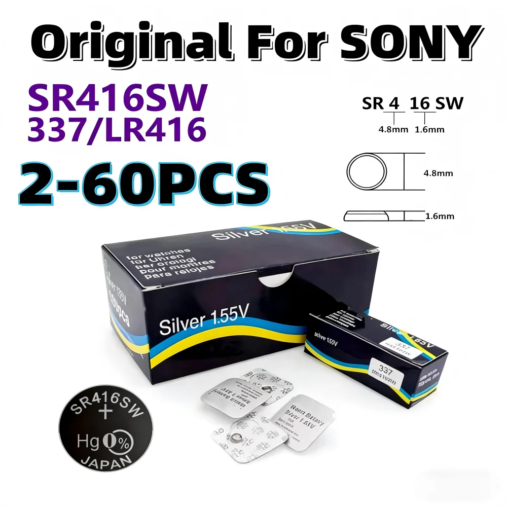2-60pcs Original For SONY SR416SW Button Battery Watch Battery Coin Cell Batteries 623 D337 337 SP337 1.55V Individual Packaging