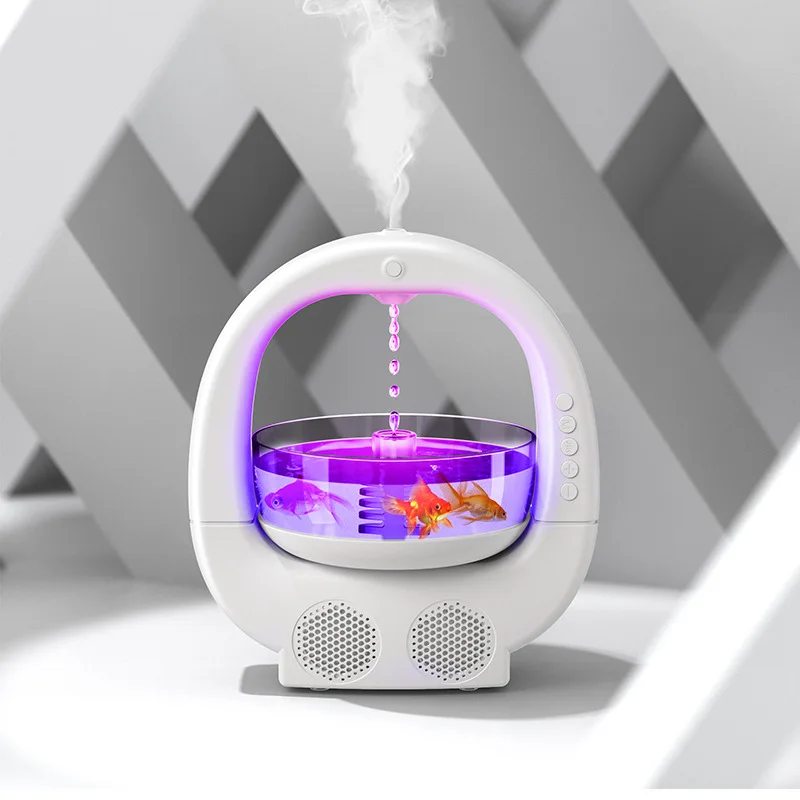 Anti Gravity Water Droplet Fish Tank Humidifier, Aromatherapy Machine, Bluetooth Speaker, Ambient Light -Home Office Decorations