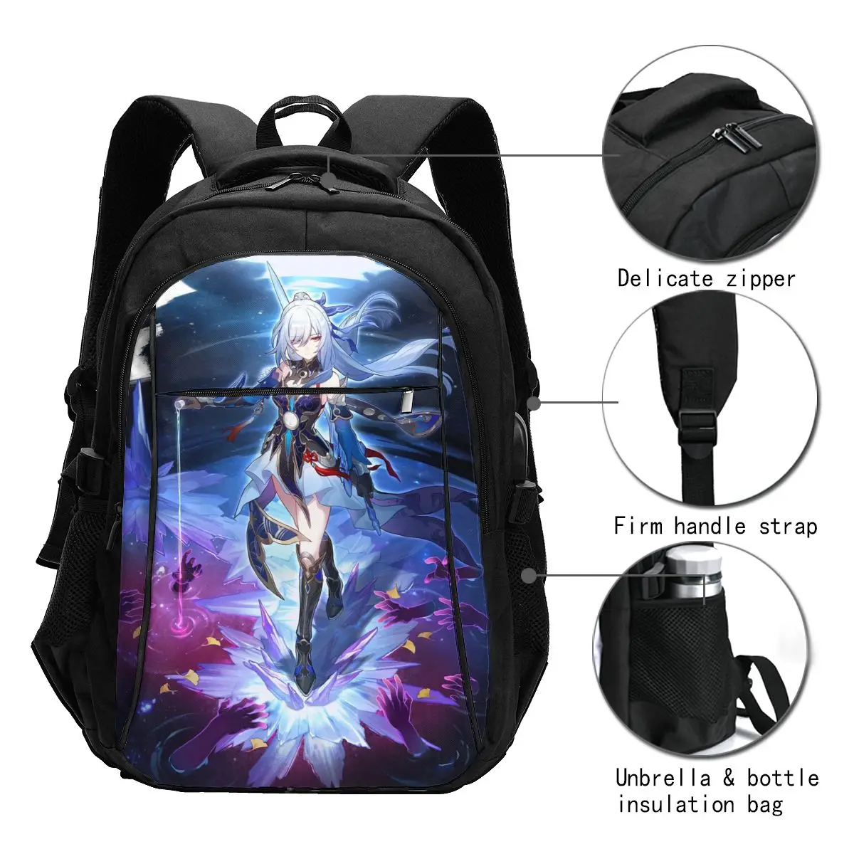 Honkai Star Rail Travel Laptop Backpack, Business Water Resistant Laptop Backpack with USB Charging Port, College Bag