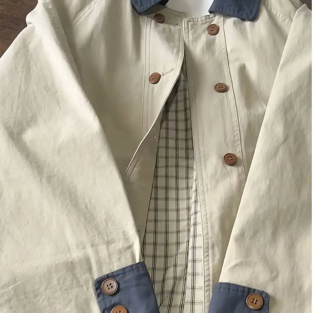 Cortavientos informal coreano para mujer en otoño de 2025, nuevo estilo con cuello elegante y suelto, chaqueta de longitud media a larga