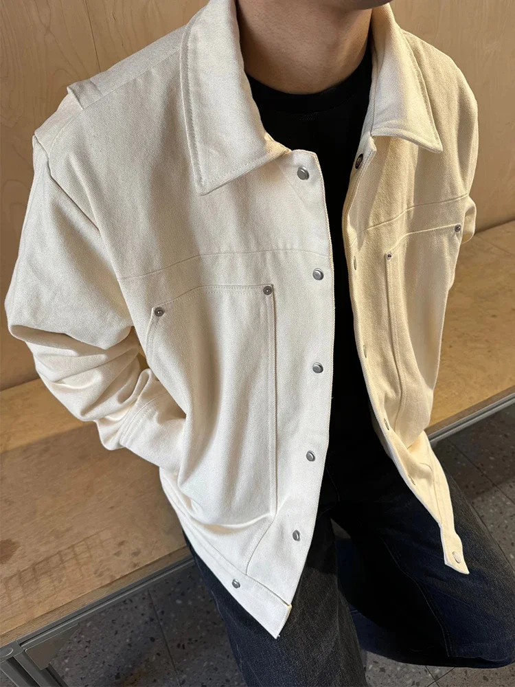

Fashionable Mens Long Sleeve Button-up Coats Streetwear Spring Fall Casual Solid Color Jacket Coat for Men Vintage Lapel Jackets