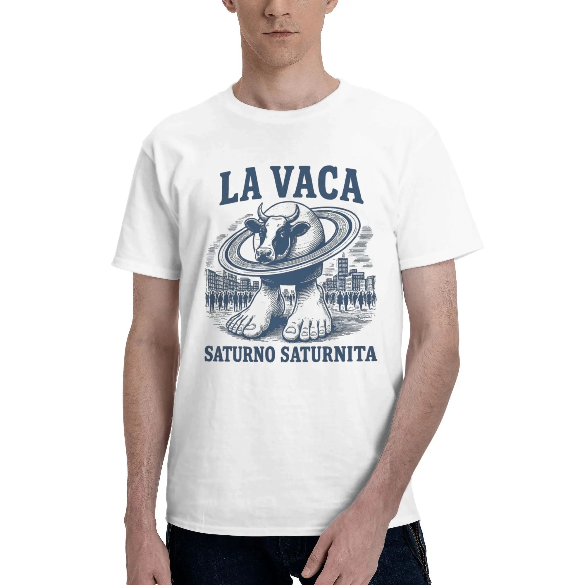 زحل البقرة Brainrot Mem تي شيرت الصيف كوكب Bovin موضة تي شيرت الرجال قميص أبيض بحجم ضخم تي شيرت قصير الأكمام التي شيرت