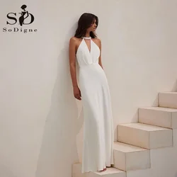SoDigne-vestido de novia sin mangas con cuello Halter, traje de boda moderno, longitud hasta el suelo, para fiesta y playa, sencillo, 2024