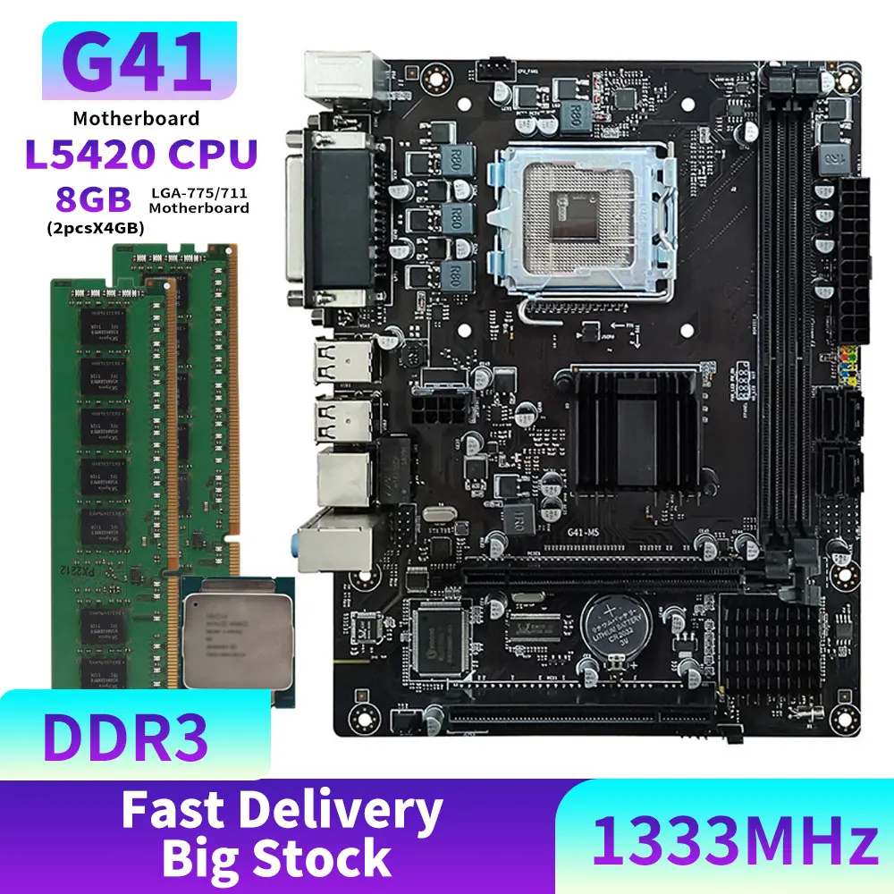 

G41 Motherboard Kit With L5420 CPU + 4GB DDR3 + integrated graphics for office all in one Set LGA771 LGA775