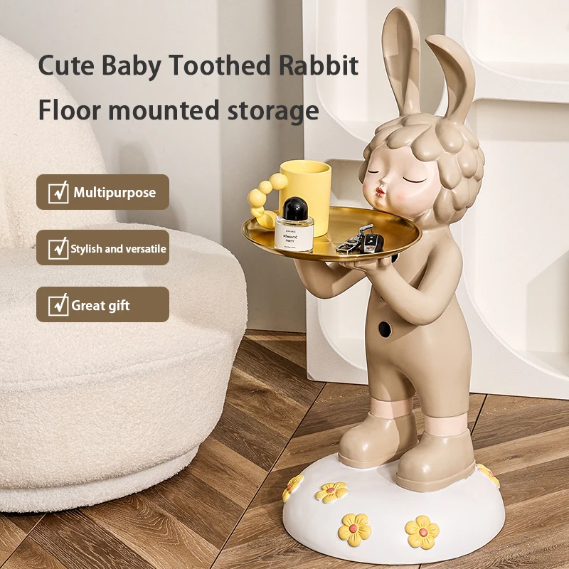 

Decoration Living Room Home Sculpture Decor Rabbit Girl Creative Large Floor Storage Ornaments Accessory Resin Cartoon Statue