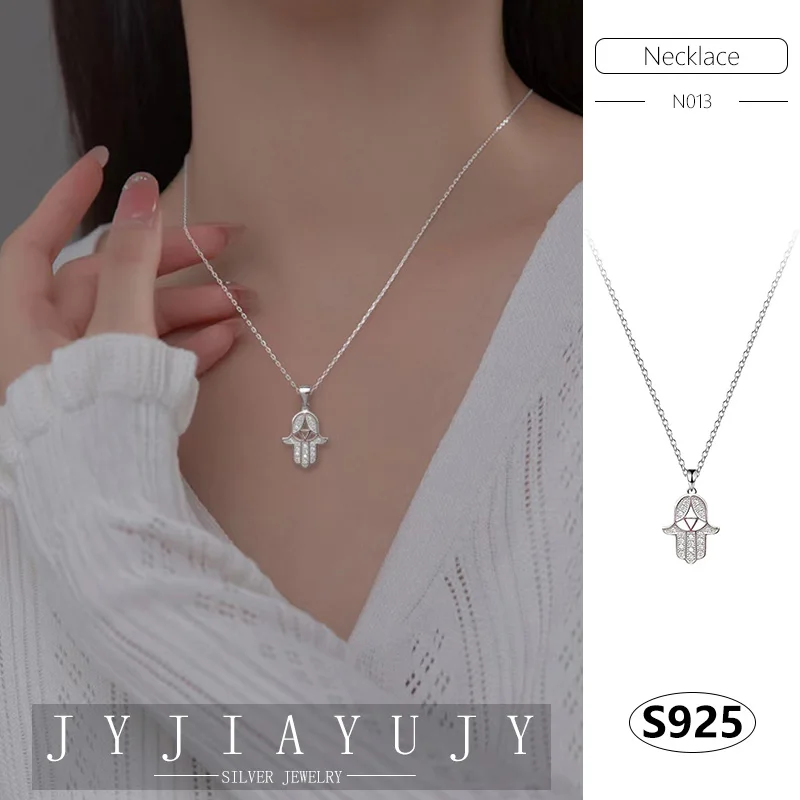 

JYJIAYUJY 100% Sterling Silver S925 Necklace Hollow Out Lucky Palm Shape Daily Casual Hypoallergenic Women Jewelry Gift N013