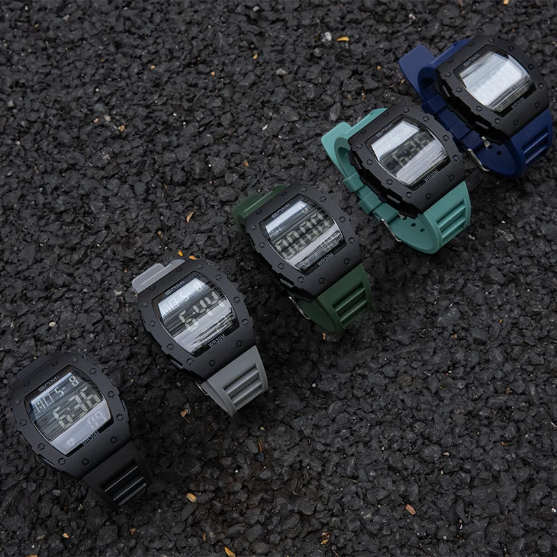 ผู้ชายกีฬาอิเล็กทรอนิกส์นาฬิกาแฟชั่นหน้าปัดขนาดใหญ่มัลติฟังก์ชั่กันน้ําโครโนกราฟนาฬิกาจับเวลานักเรียนนาฬิกาดิจิตอล