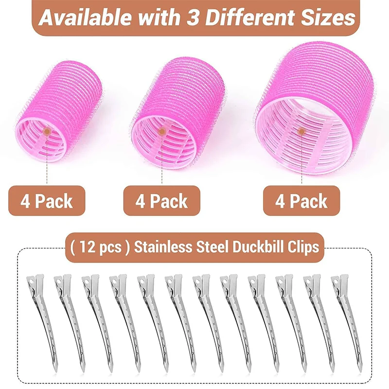 12pcs Self-gripping Rollers Set With Clips Women Large Curler Without Heating Curling Barrel Bangs Self-adhesive Curly Hair