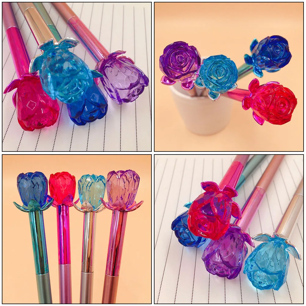 

5 Pcs Creative Diamond Pen Stationery Pens Black Refill Gel Portable Signing Plastic Rose Design