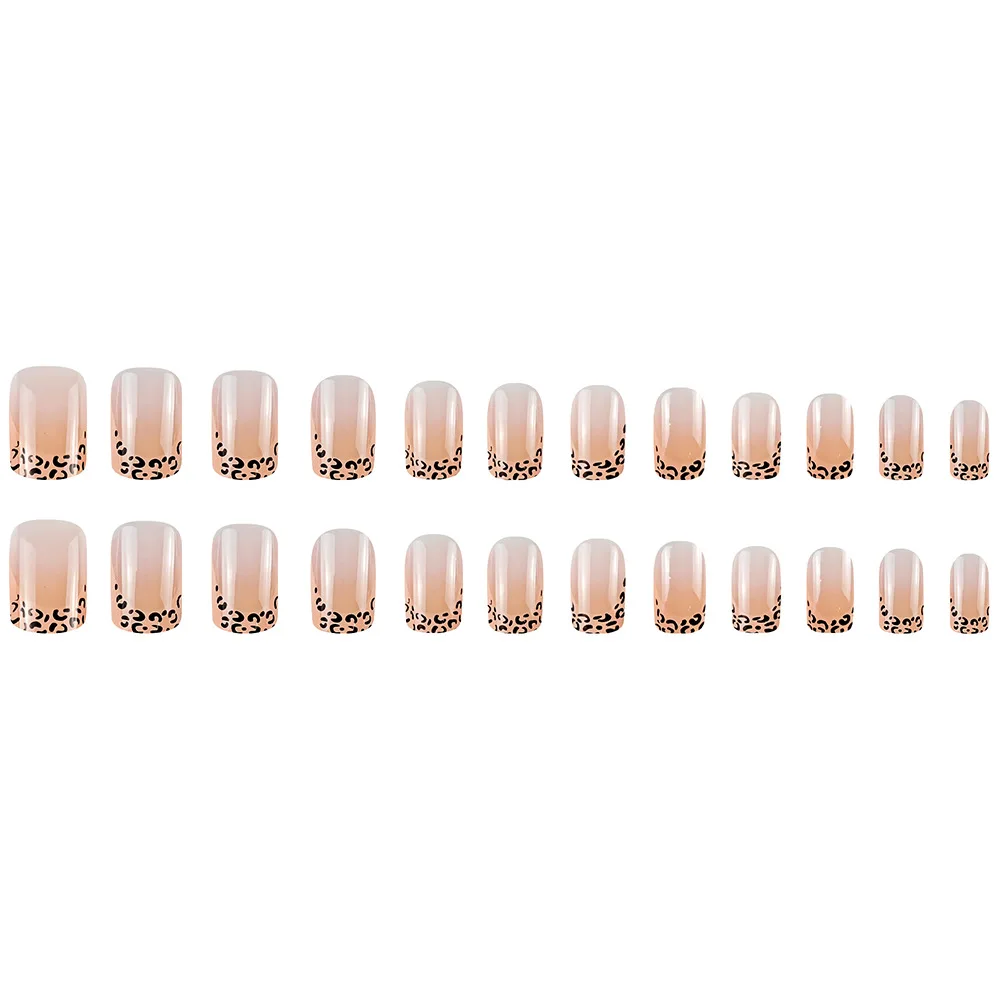 24 Stück einfache Press-Ons-Nägel, französischer Leopardenmuster, selbstklebende Nagelspitzen, mittelgroß, günstige künstliche Nägel mit Werkzeugen, geklebte Nägel 2025