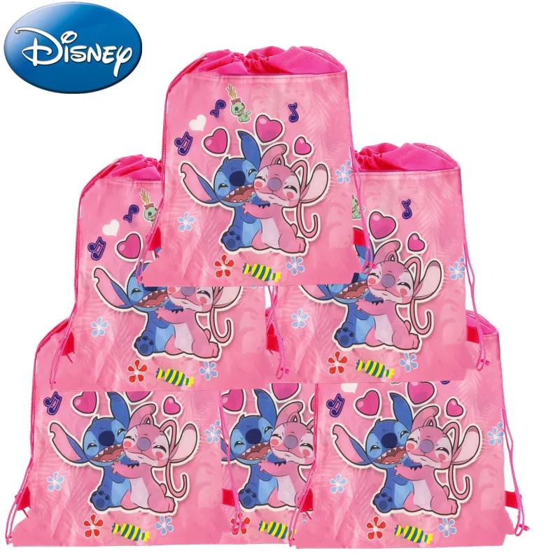 Disney-mochila de Anime Lilo & Stitch, bolsa con cordón, decoraciones para fiesta de cumpleaños de niños, suministros para Baby Shower, regalos