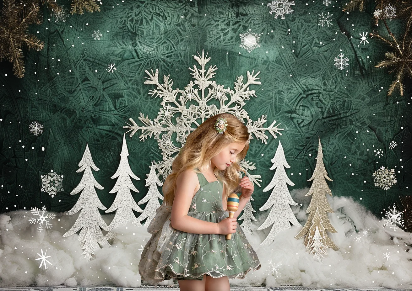 Winter Christmas Photography Backdrop Snowflakes Trees White Vintage Lace Elements Decor Baby Background Photo Studio Photo-call