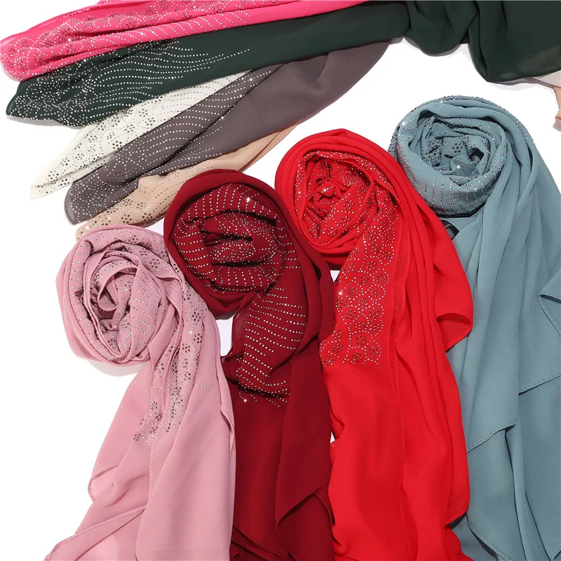 72x175cm Fashion Rhinestone Chiffon Scarf Lady Muslim Hijab Luxury Bead Pearl Scarves Shawl Women Long Scarf Shawl image 2