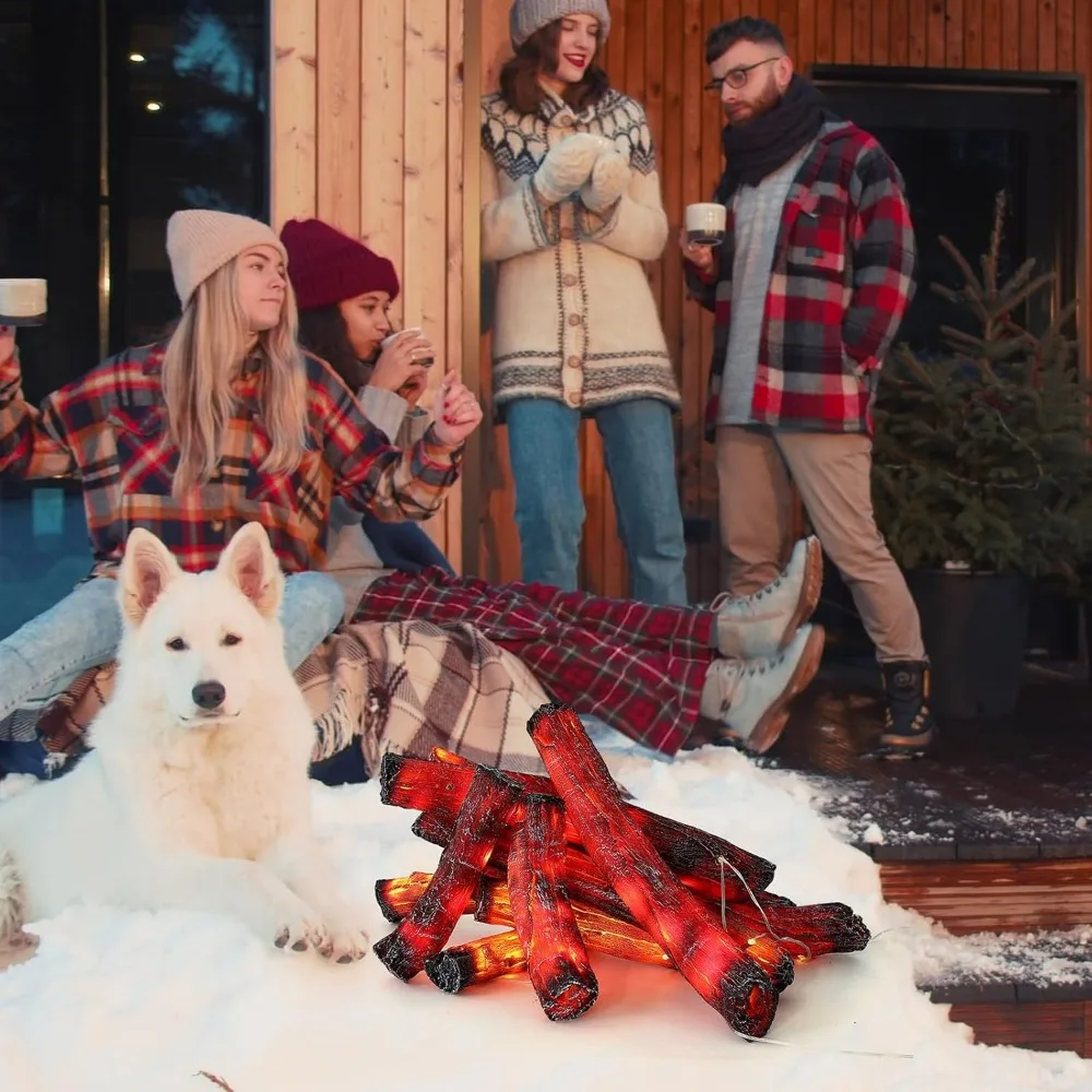 مجموعة مصابيح سجل الحريق LED المحمولة - 10 قطع 8.7 × 16 مدفأة وهمية تعمل بالبطارية للديكور الداخلي والخارجي