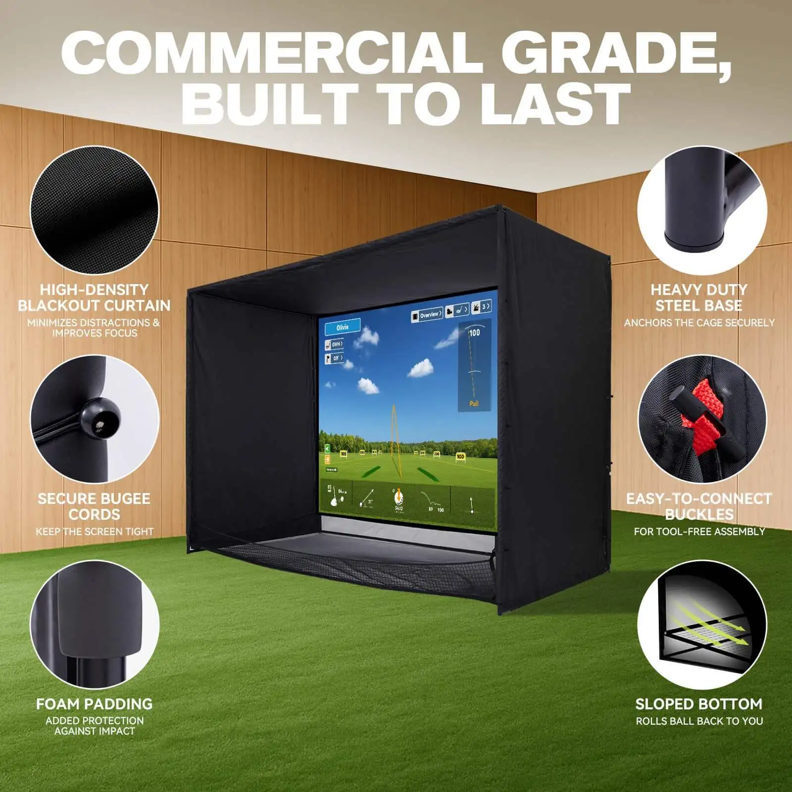 Hot Selling Golf Simulator Enclosure Nets 10 X 8 ft with HD Impact Display Screen for Indoor Outdoor Golf Practice
