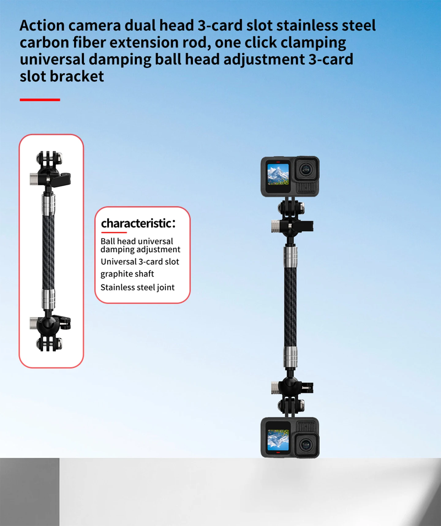 D12mm Carbon Fiber Tube Action Kamera Stativ Einbeinstativ Ausziehbare Selfie Stick Pole für GoPro 13 12 11 10 9 für Insta360 X2 X3 – Detail 5