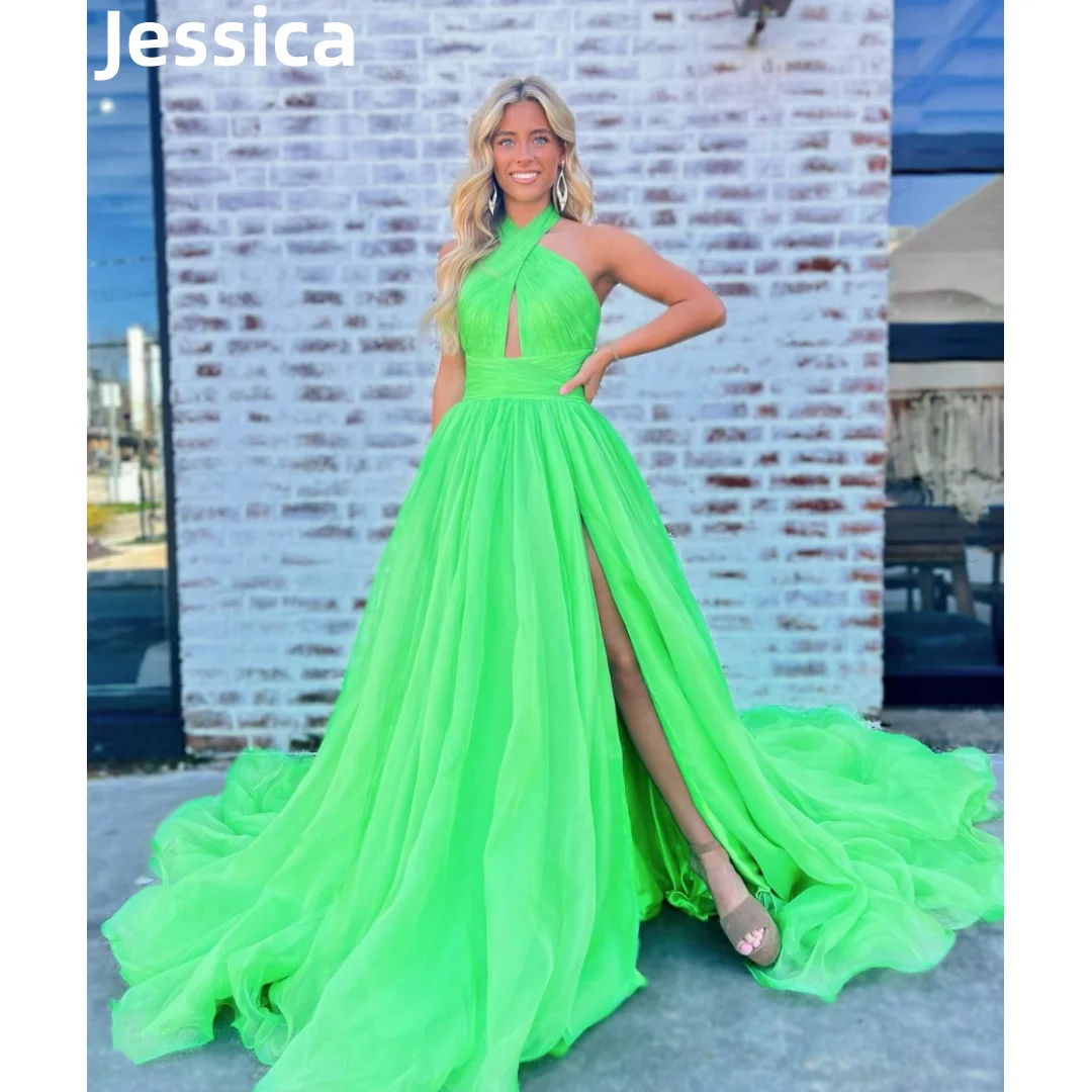 

Jessica Organza Green Prom Dresses Sexy Side Slit Princess Evening Dresses Formal Wedding Party Dresses Robes De Soirée2024