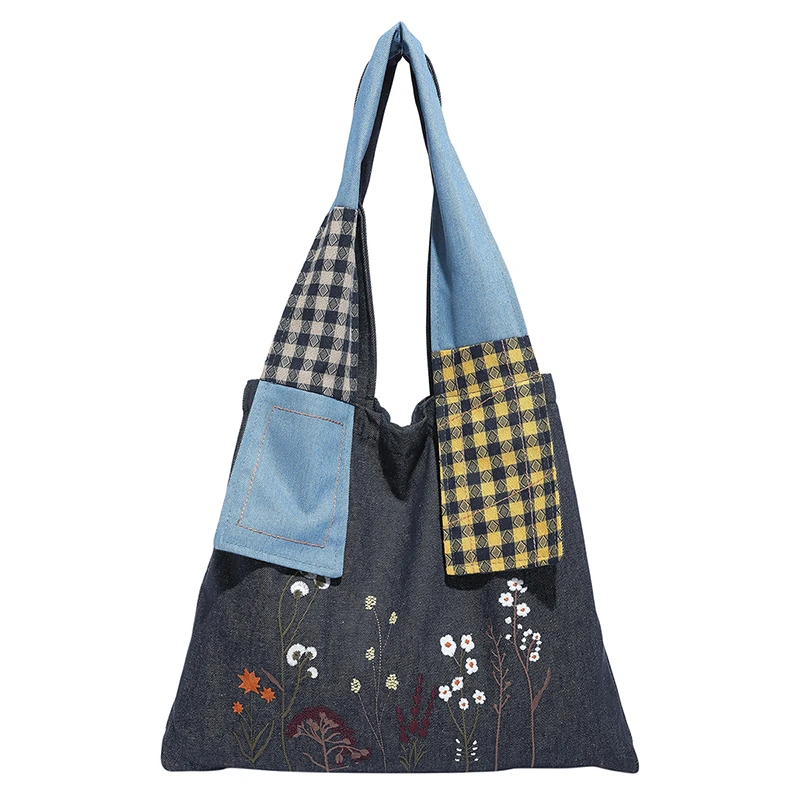 

Women Bag Vintage Denim Patchwork Fashion Spring Summer High-Capacity Shoulder Bag Handbag Versatile Women Portable Shopping Bag