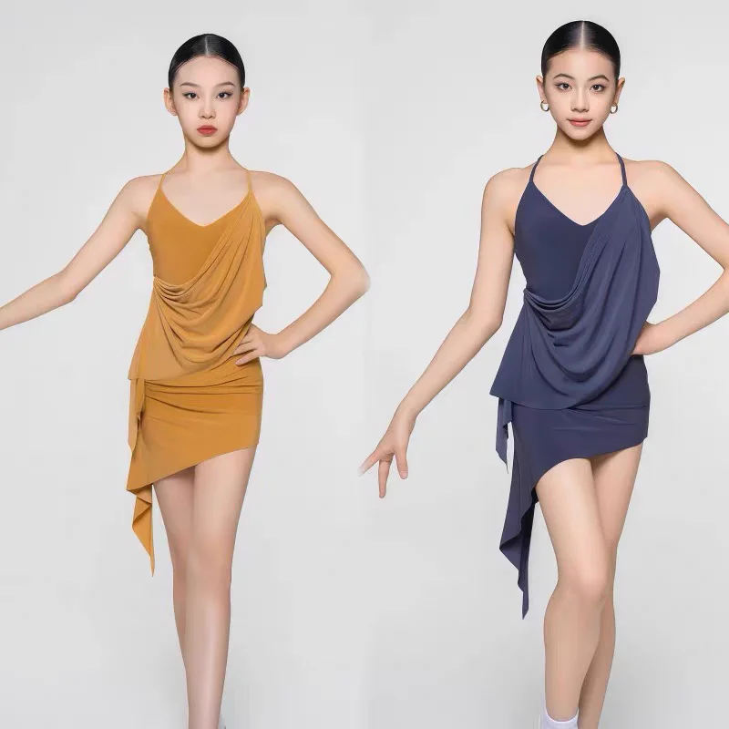 Costume da allenamento per danza latina Ragazza Nuovo costume da spettacolo per bambini Regolazioni della competizione Abito da ballo latino
