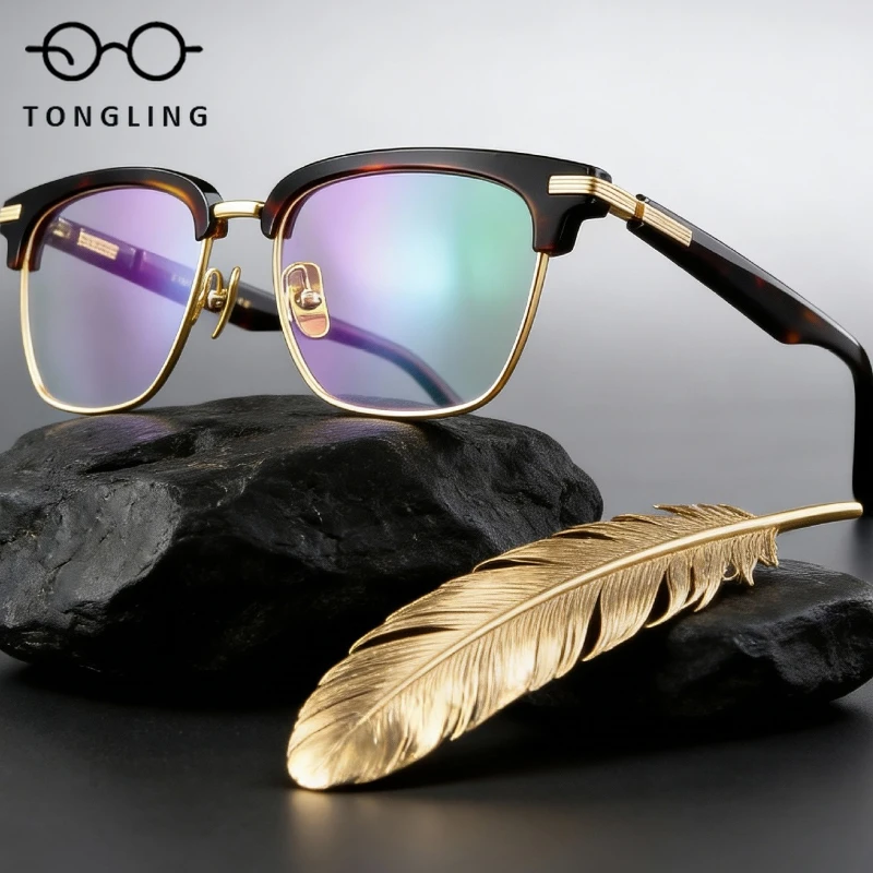 2026 High-Quality Fashion Men Superior Acetate Handcrafted Retro Women Casual Personalized Large Trendy Eyebrow Eyeglass Frame