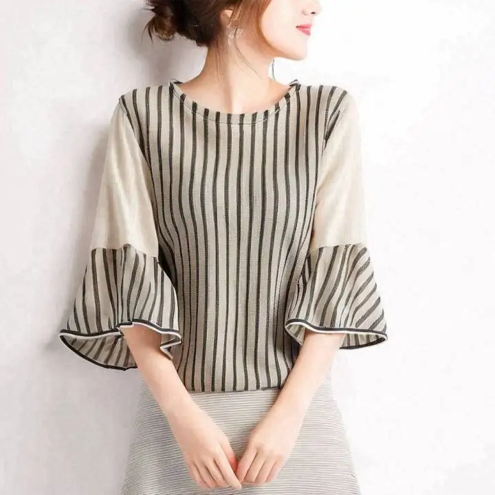 

Новинка весны 2025, женская рубашка с круглым вырезом, расклешенный топ со средними рукавами и принтом