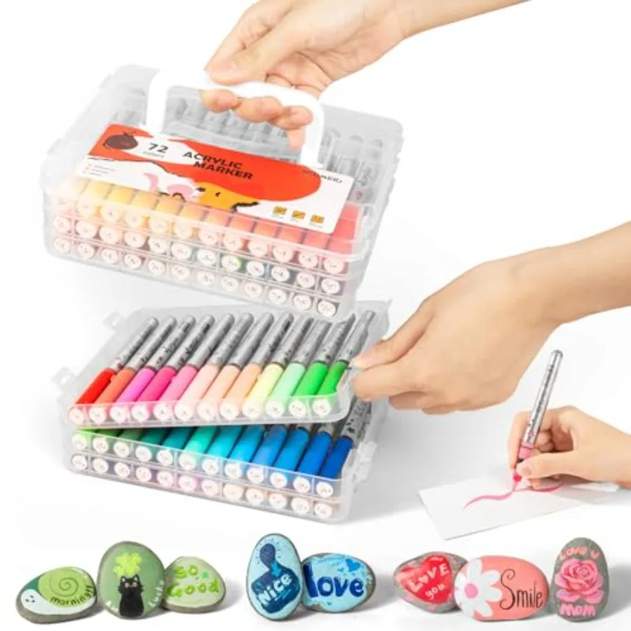 

Acrylic Paint Markers, Auto Ink Brush Pens for Rock, Fabric, Canvas, Wood, Ceramics, DIY Crafts, Quick-Dry, Waterproof, Non-Tox