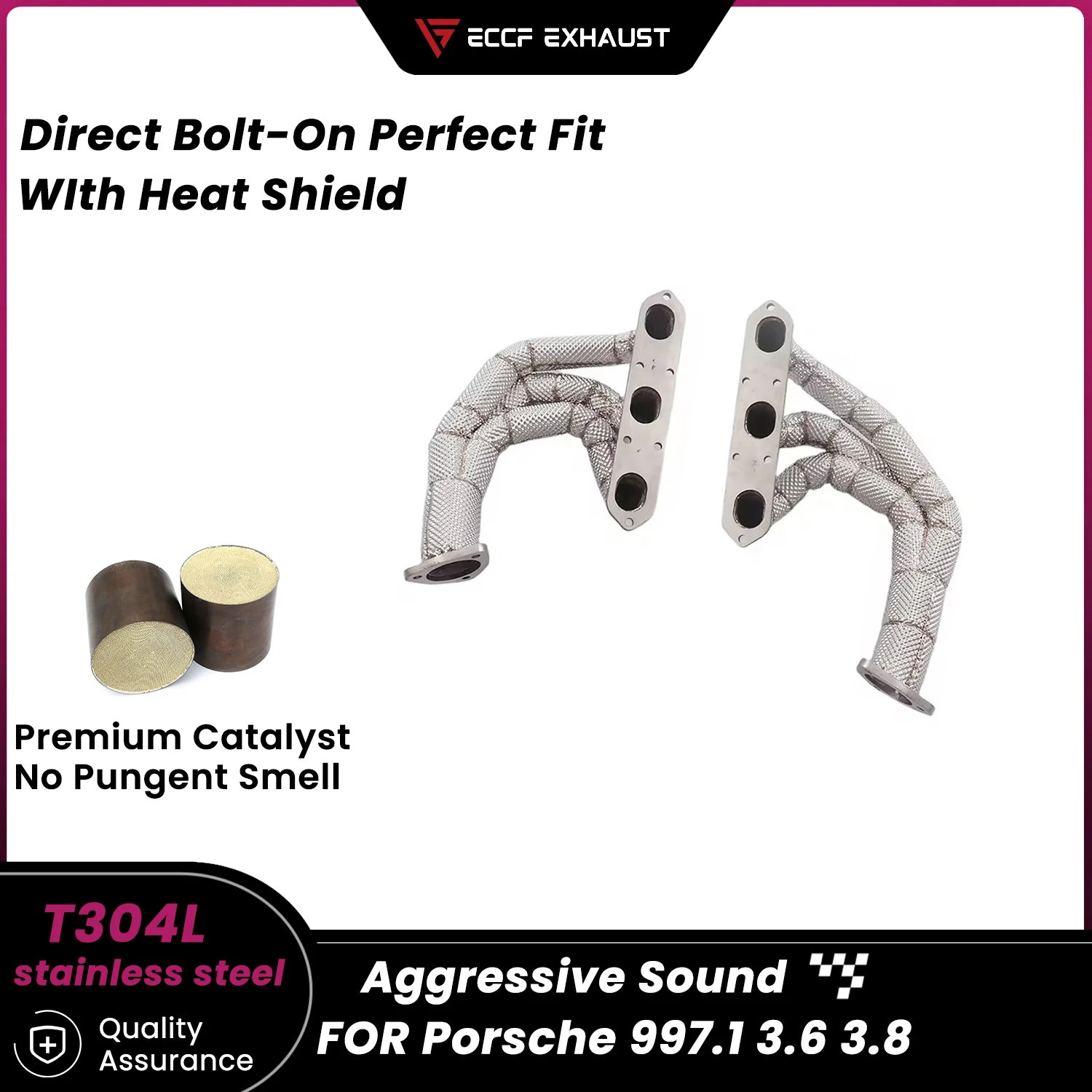 

High Flow Sports Stainless Steel Headers With Heat Shield for Porsche 997.1 3.6 3.8 Maximize Exhaust Flow Easy Installation