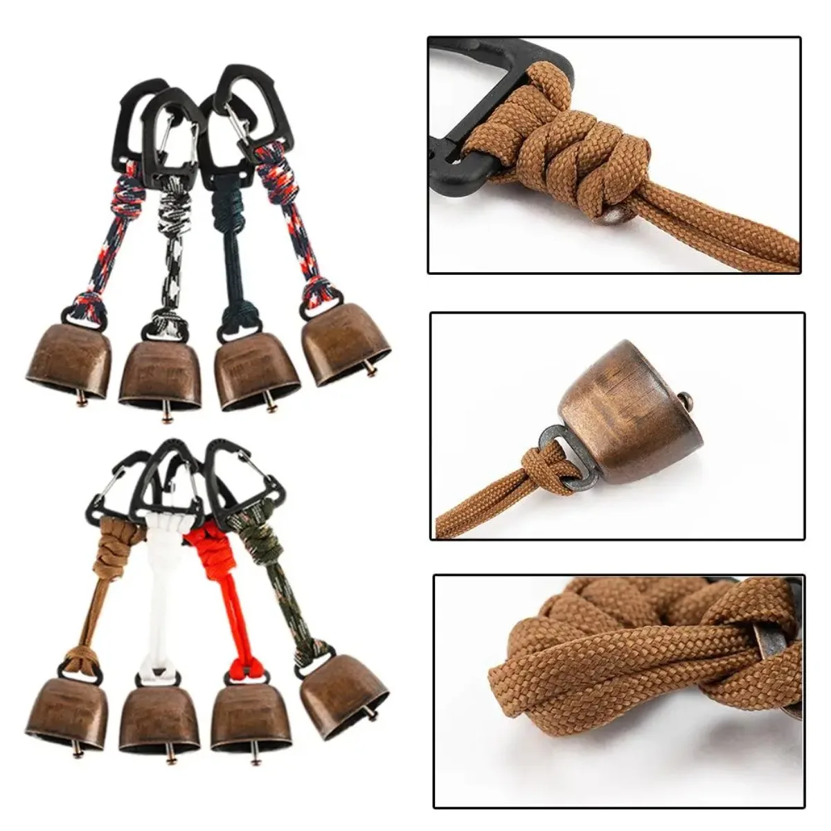 1PCS Loud Cast Iron Cowbell Outdoor Bear Bell for Hiking with Hand Braided Lanyard Anti-Lost Keychain for Walk Random Color
