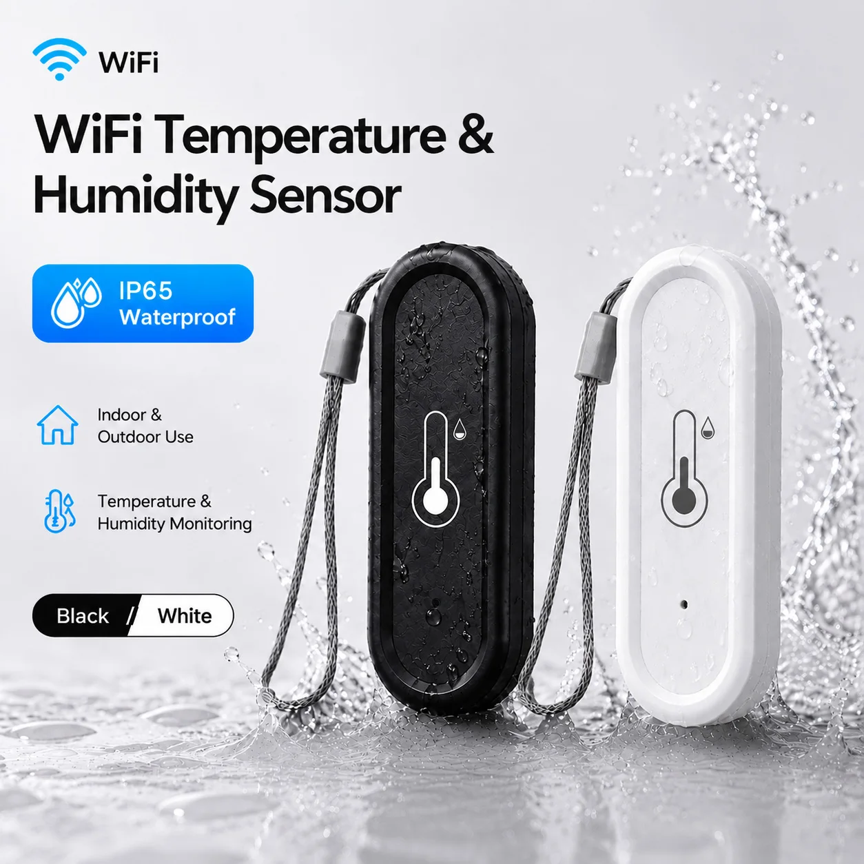 Tuya IP65 WiFi Temperatur- und Feuchtigkeitssensor, wasserdichtes Thermometer für Smart Home, APP-Fernbedienung, funktioniert mit SmartLife Alexa