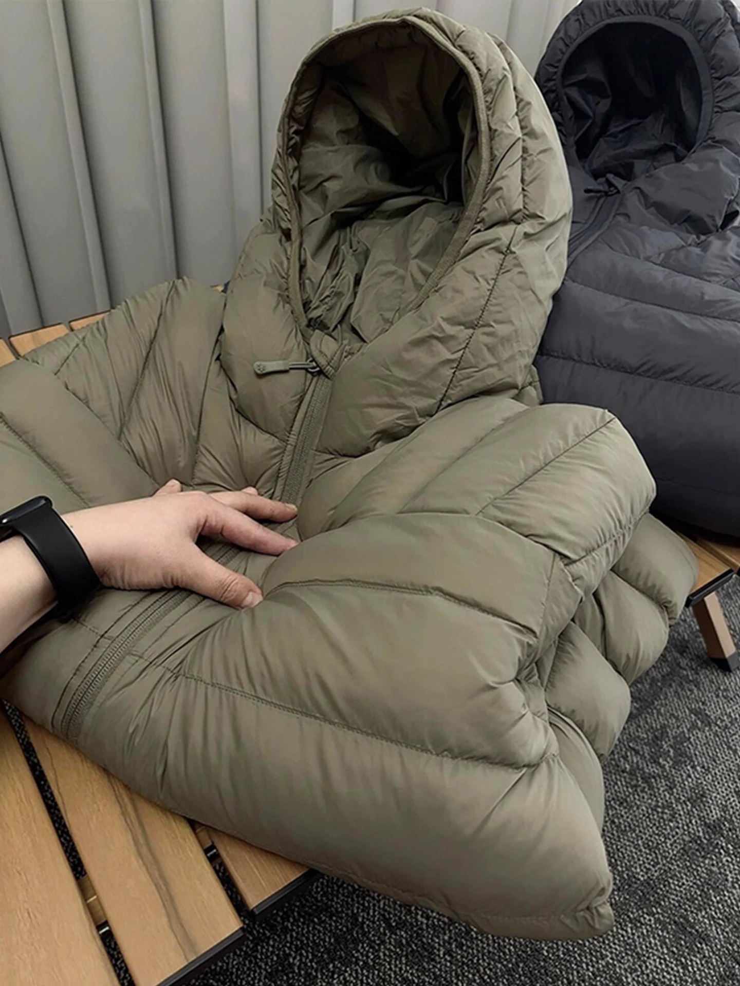 

Olive een Lightweight Cotton Jaet Men's Winter Outdoor Windproof Thin Warm Hooded Couple's Cotton Clothing Loose Fit Long...