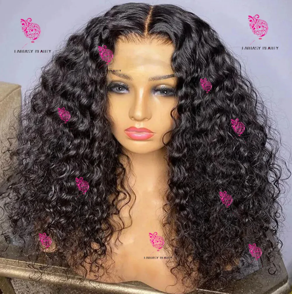 Natural Black Women's Water Wave Wig Glue-Free Women's wig 100% human hair is easy to wear with full HD lace wig for beginners