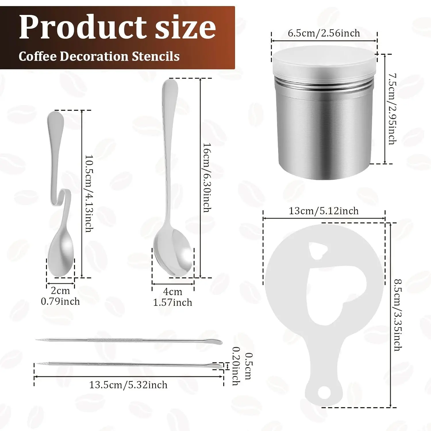 16Pcs Barista Latte Art Stencil Set with Stainless Steel Shakers - Coffee Mold Templates for Cappuccino Chocolate & DIY Desserts