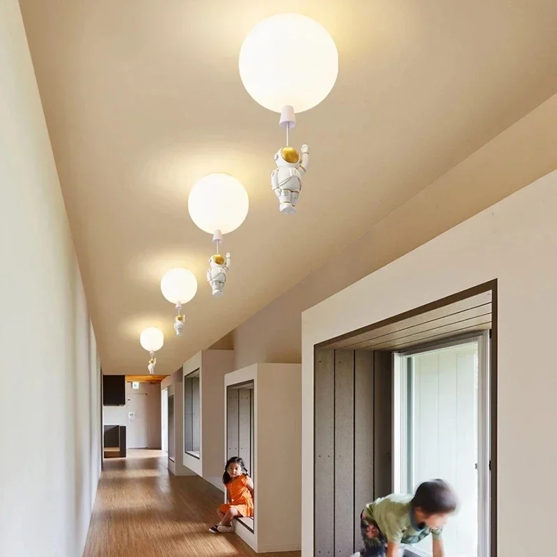 Modern LED Astronaut Balloon Ceiling Pendant Lights For Children Nursery Room Decor Glass Ball Hanging Chandeliers Lamp