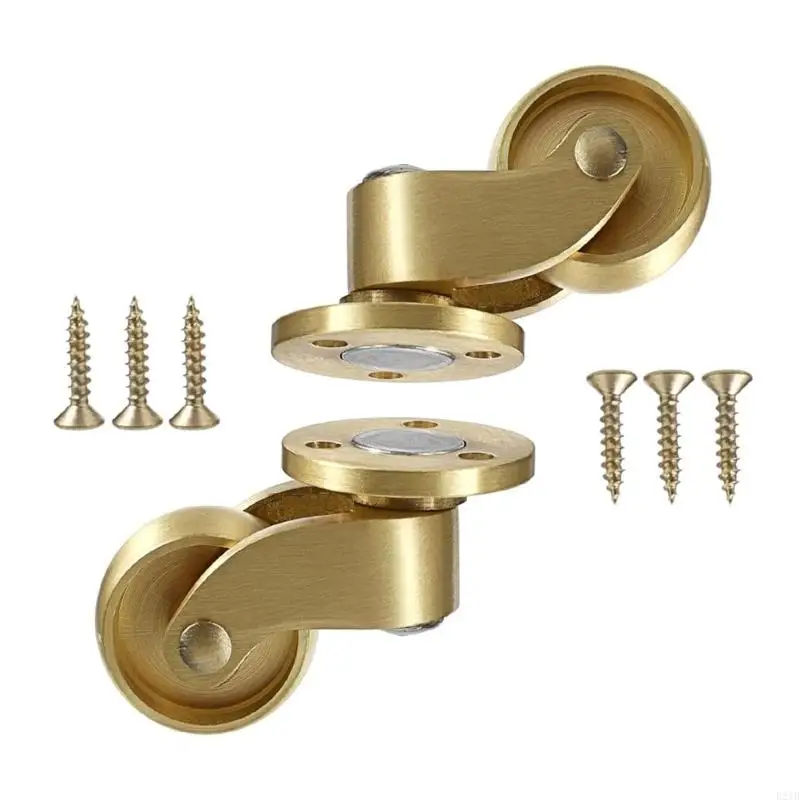 2Pcs Brass Swivels Casters with Mounting Hardware Quiet Roll 360 Rotation Accessory for Furniture Trunks Cabinets 